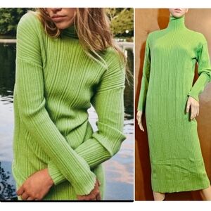 NWT ZARA mid-green SOFT HIGH COLLAR KNIT DRESS